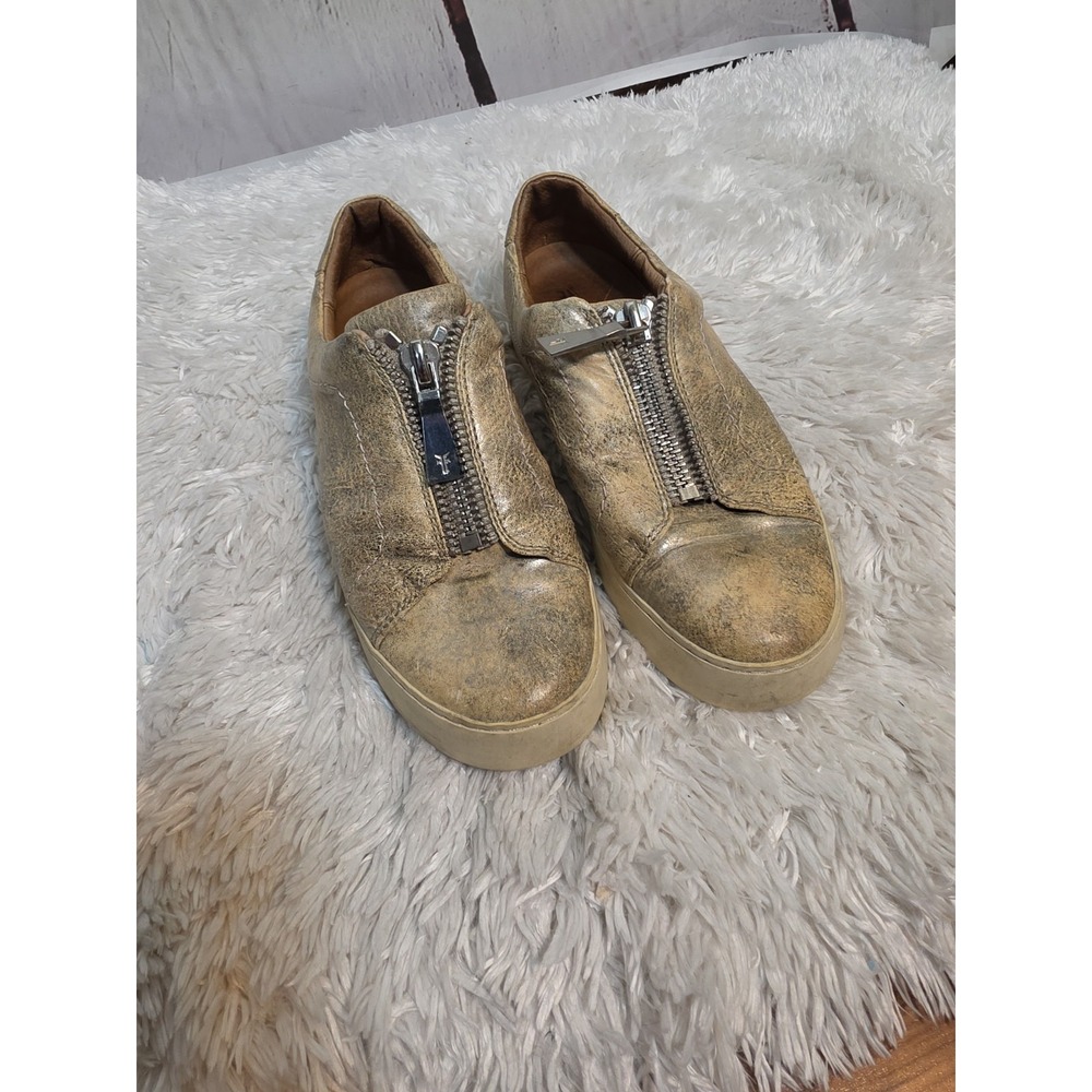 Frye Women's Size 8 Lena Zip Metallic Platform Slip On Low - Cut Sneakers